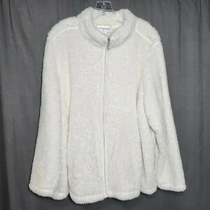CD Daniels Women's Size 3X Plush Zip Up White Jacket Pockets Warm Soft Comfy